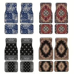 4Pcs Bohemian Car Floor Mats Anti-slip Heavy Duty Persian Carpet Dirty Resistant Car Decoration Car Floor Protector Rugs