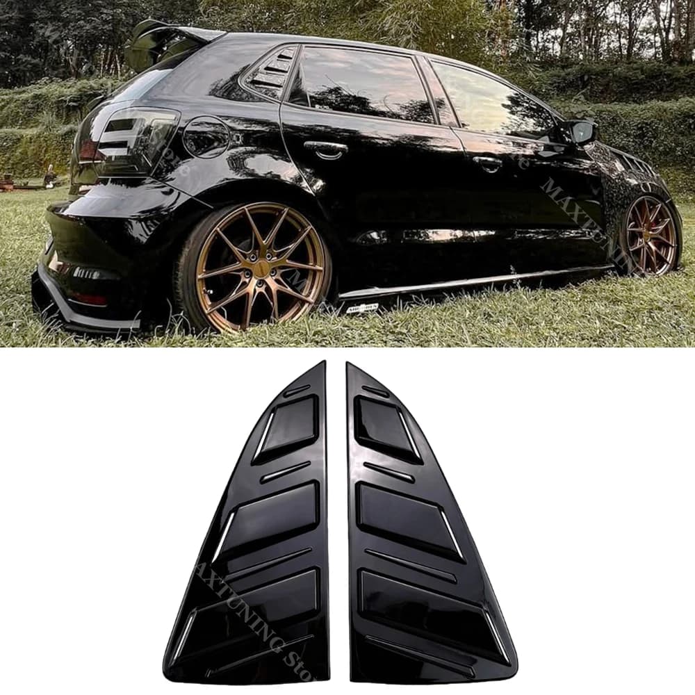 2pcs Gloss Black Rear Side Window Shutter Louver Cover Trim For Volkswagen Polo MK5 6R 6C GTI TSI TDI 2009-2017 5-Door Hatchback