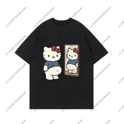 2026 New Kawaii Mirror Print Oversized T-shirt Women Y2K Streetwear Harajuku Casual Short Sleeve Daily Casual Tee
