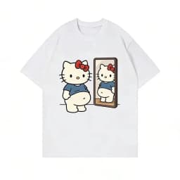 2026 New Kawaii Mirror Print Oversized T-shirt Women Y2K Streetwear Harajuku Casual Short Sleeve Daily Casual Tee