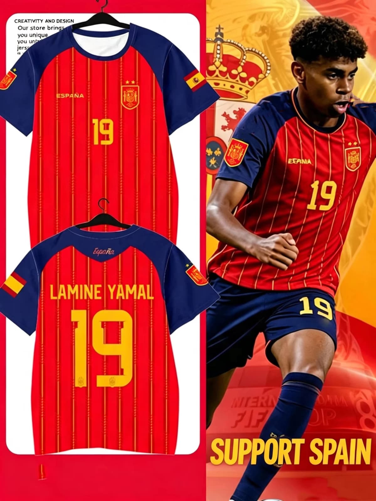 2026 Spain Team Player Style Yamal Football Jersey,#2 #3 #11 #15 #17 #22 #24 Quick‑Dry Short Sleeve T‑Shirt Kids Family Fan Kid