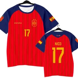 2026 Spain Team Player Style Yamal Football Jersey,#2 #3 #11 #15 #17 #22 #24 Quick‑Dry Short Sleeve T‑Shirt Kids Family Fan Kid