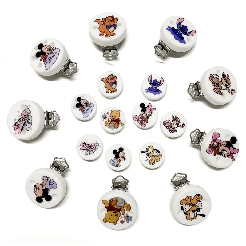 2pcs/set New Silicone Cartoon Printed Pattern Clip DIY Nipple Chain Bead Jewelry Accessories