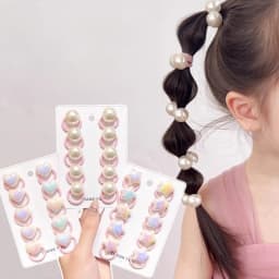 10/20/30PCS Children Girls Pearl Hair Ties Heart Star Shaped Elastic Stretchy Hair Bands for Toddler Kids Girls Ponytail Holder