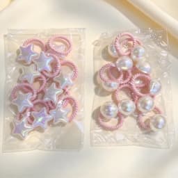 10/20/30PCS Children Girls Pearl Hair Ties Heart Star Shaped Elastic Stretchy Hair Bands for Toddler Kids Girls Ponytail Holder