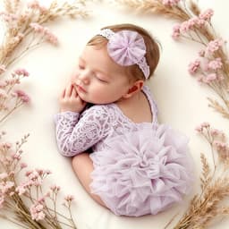 Ylsteed 2 Pieces Set Dusty Pink Newborn Lace Romper for Photo Shooting Fluffy Mesh Lace Photography Outfits with Headband