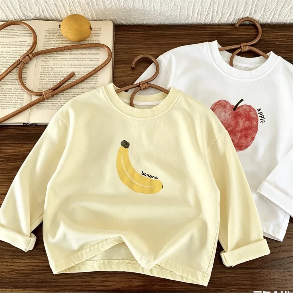 Banana Apple Tees Baby Boys Girls Long Sleeve T Shirts Lovely Round Neck Base Shirt Pure Cotton Wear Casual Fashion Pullovers