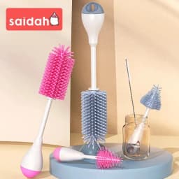 360 Degree Rotation 3 in 1 Silicone Baby Bottle Pacifier Brush Wash Water Cup Container Straw Cleaning Brush Set