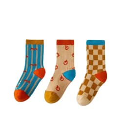 Vintage Checkered Striped Kids Crew Socks,Soft Cotton Breathable,Retro Geometric Socks for Boys Girls,Daily School Casual Socks