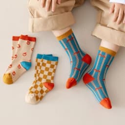 Vintage Checkered Striped Kids Crew Socks,Soft Cotton Breathable,Retro Geometric Socks for Boys Girls,Daily School Casual Socks