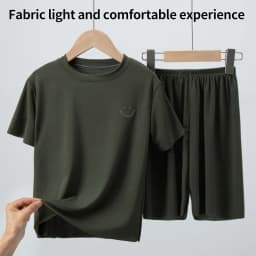 Children's Ice Silk Pajamas, Summer Thin Short Sleeved Shorts, 2-Piece Set of Big Boys and Girls' Home Clothing Set
