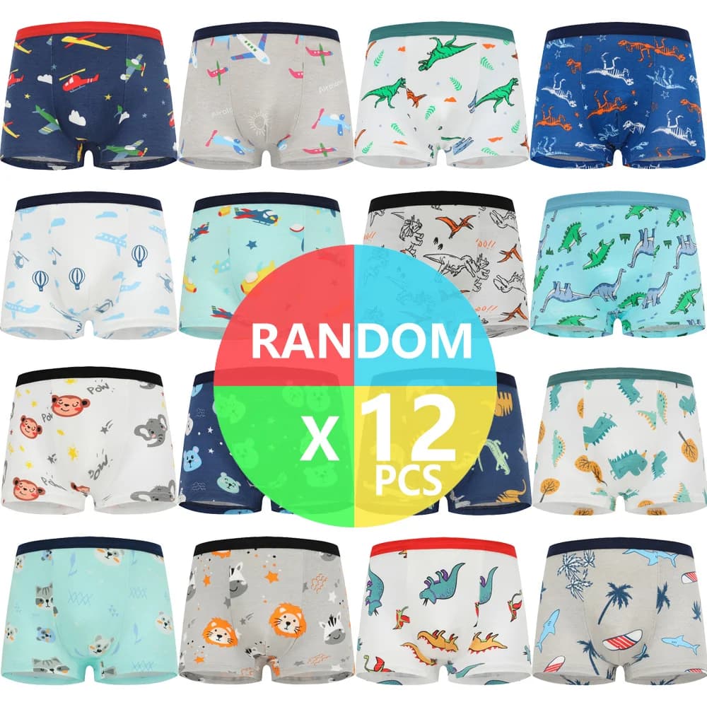 4/8/12 Pcs Boys Boxer Sets Briefs Kids Cotton Underwear Baby Underpants Teenager Cartoon Dinosaur Print Soft Children Panties