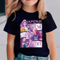 Kids Cartoon Character Print T Shirt Girls HUNTRX Star Graphic Short Sleeve Tees Children Casual Cotton Summer Daily Wear Outfit