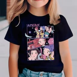 Kids Cartoon Character Print T Shirt Girls HUNTRX Star Graphic Short Sleeve Tees Children Casual Cotton Summer Daily Wear Outfit