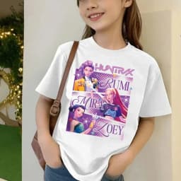 Kids Cartoon Character Print T Shirt Girls HUNTRX Star Graphic Short Sleeve Tees Children Casual Cotton Summer Daily Wear Outfit