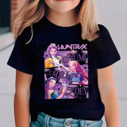 Kids Cartoon Character Print T Shirt Girls HUNTRX Star Graphic Short Sleeve Tees Children Casual Cotton Summer Daily Wear Outfit