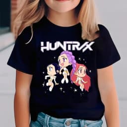 Kids Cartoon Character Print T Shirt Girls HUNTRX Star Graphic Short Sleeve Tees Children Casual Cotton Summer Daily Wear Outfit