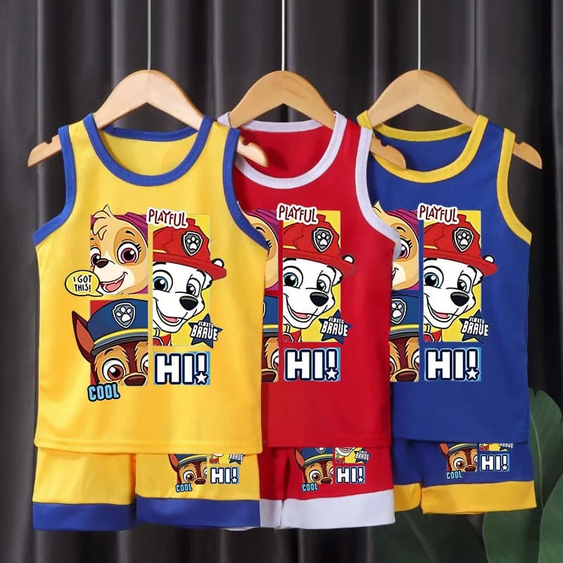 PAW Patrol Cartoon Printed Children Quick Drying Mesh Sport Clothes Sets Boys Basketball Clothes Suit Girls Breathable Vest Set