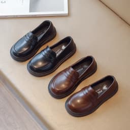 Britain Style Children's Leather Shoes for Boys 2025 Spring New Girls Retro Black Single Shoes Soft Moccasin Shoes for Children