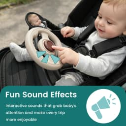 2Pcs Baby Stroller Steering Wheel and Adjustable Stroller Mirror Set, 360 Rotation Pretend Driving Toy with Horn Sound,
