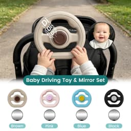 2Pcs Baby Stroller Steering Wheel and Adjustable Stroller Mirror Set, 360 Rotation Pretend Driving Toy with Horn Sound,