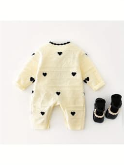 Spring and Autumn Korean Style New Girls' Heart-Shaped Long-Sleeve Romper Newborn Single-Breasted Bodysuit Jumpsuit