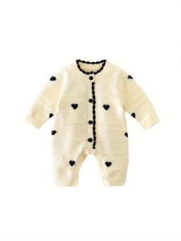Spring and Autumn Korean Style New Girls' Heart-Shaped Long-Sleeve Romper Newborn Single-Breasted Bodysuit Jumpsuit