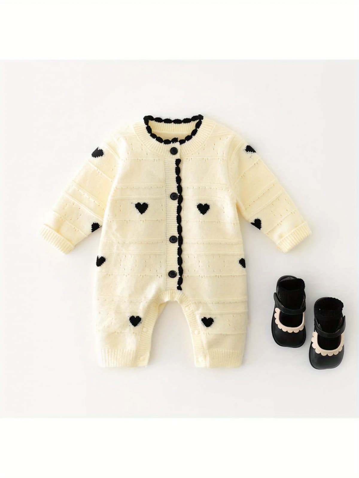 Spring and Autumn Korean Style New Girls' Heart-Shaped Long-Sleeve Romper Newborn Single-Breasted Bodysuit Jumpsuit