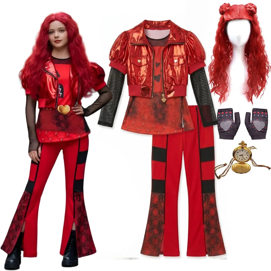 2026 Fancy Comedy Movie Role Play Rock Costume 3PCS Suit The Rising of Red Cosplay Clothing Set Kid Descendant Halloween Apparel