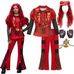 2026 Fancy Comedy Movie Role Play Rock Costume 3PCS Suit The Rising of Red Cosplay Clothing Set Kid Descendant Halloween Apparel