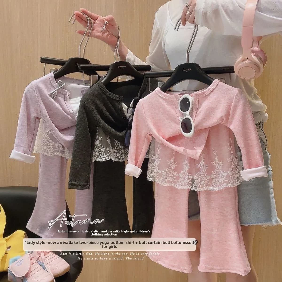 2026 New Baby Girl Clothing Solid Color Lace Hem Sweatshirt Elastic Waistband Pants Clothes Fall Outfits Baby Clothes for Newbo