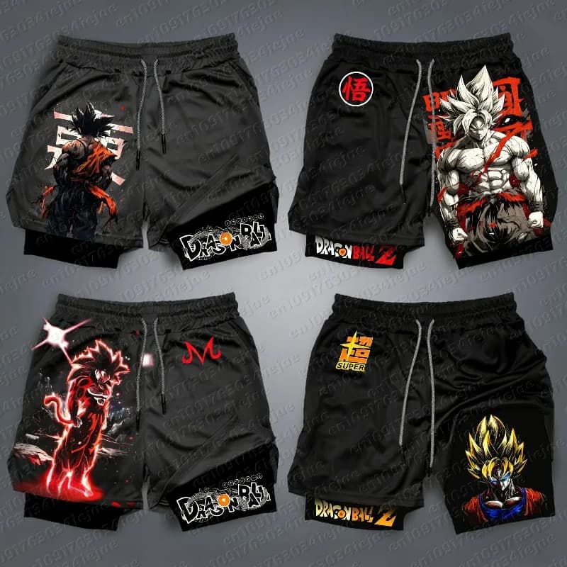 2026 New Dragon Ball Anime Goku Peripheral Printed Double-layer Shorts, Summer Men's Sport Loose Comfortable Breathable Pants