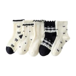 Trendy Cotton Solid Children Girls Lace Socks 5 Pairs Bow Ties Soft Breathable Striped Non-slip Half Princess Socks for Girls