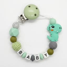 Mittsboy Personalized Pacifier Clip Custom Name Silicone Baby Teether Chain Dinosaur Dummy Holder BPA Free Baby Shower Gift