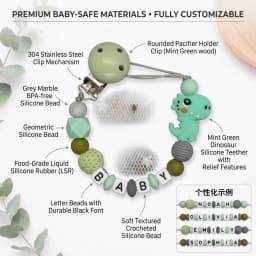 Mittsboy Personalized Pacifier Clip Custom Name Silicone Baby Teether Chain Dinosaur Dummy Holder BPA Free Baby Shower Gift