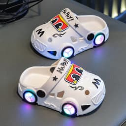 Children's Slippers 2026 Summer New Boys' Car Shaped Wheels Will Light Up Anti Slip Soft Bottom Baby Beach Slippers