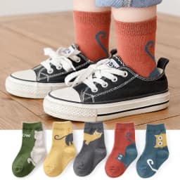 5 Pairs Kids Socks Cartoon Cat Pattern Comfortable Breathable Children Socks For Boys And Girls
