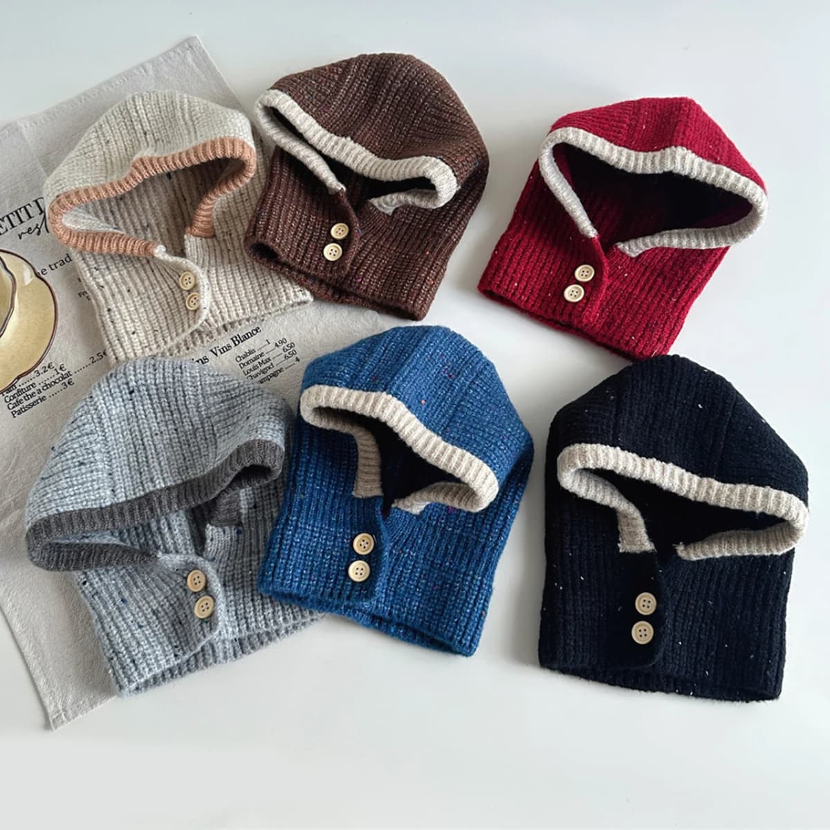 Kids Boys Girls Cold-proof One Piece Scarf Cap Winter Warm Solid Color Knitted Hood Beanie Boys Girls Balaclava Hat