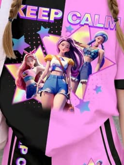 Girls' Black & Pink Color-Block K-Pop Cartoon Short-Sleeve Top & Shorts 2-Piece Set