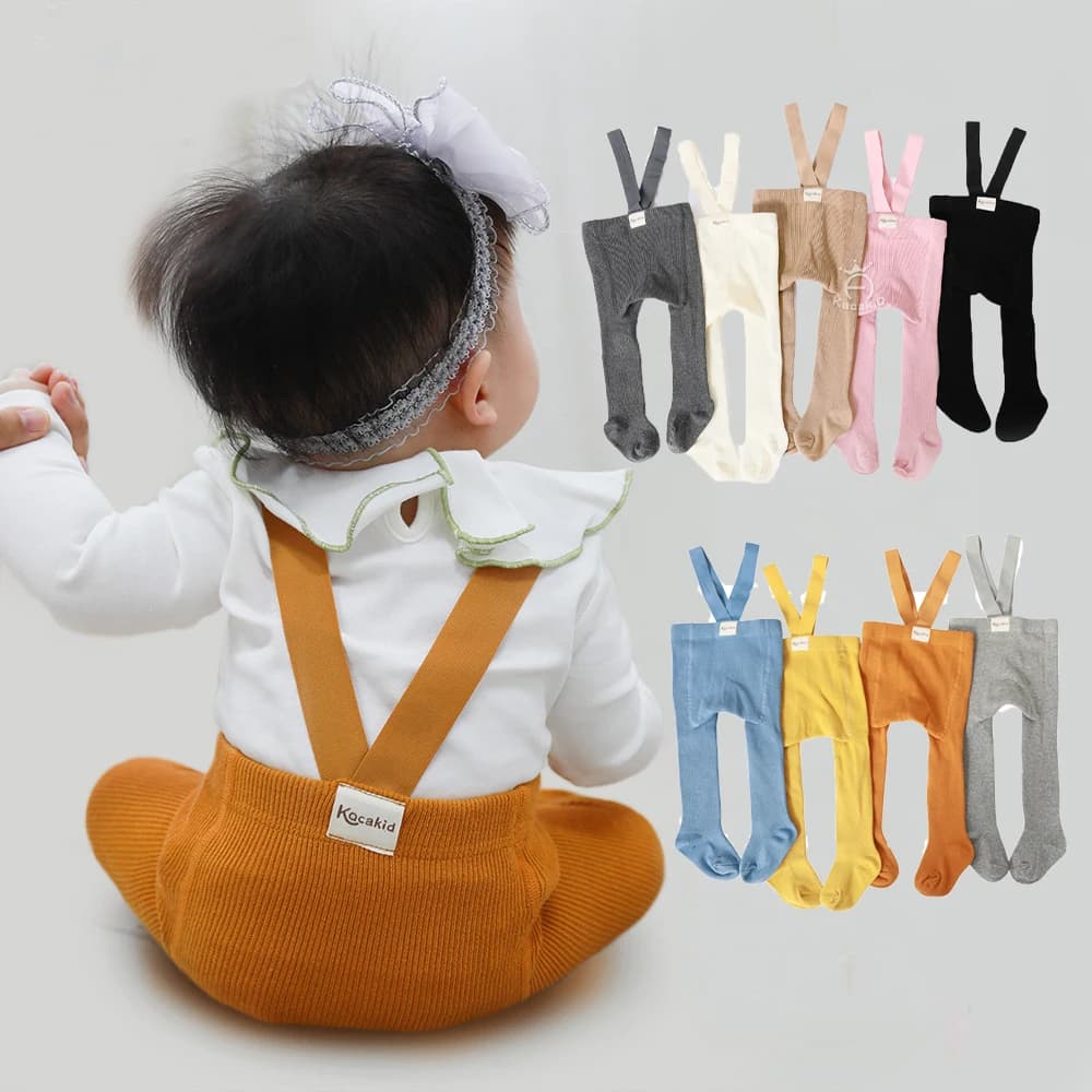 Xmas Baby Girl Boy Stocking 0-24M Infant Toddler Knit Tights Newborn Suspender Tights Pantyhose Solid High Waist Overall Legging