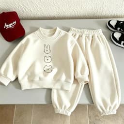 Pink Yellow Beige Suits Girls Autumn Clothing Printed Sweatshirts Loose Pants Infant Cute Round Neck Hoodies Solid Color Pants