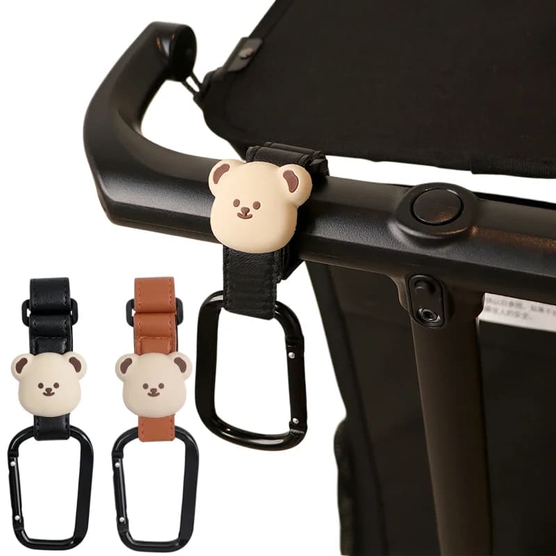 Baby Stroller Hooks Cute Cartoon Bear Bicycle Stroller Organizer Hook PU Leather Hooks for Hanging Baby Stroller Accessories