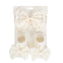 3Pcs/Set Cream Lace Baby Headbands&Socks Newborn Princess Girls Wide Rhinstone Pearl Eastic Hairbands Kids Headwear Photo Props