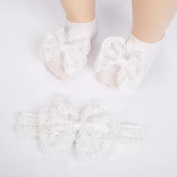 3Pcs/Set Cream Lace Baby Headbands&Socks Newborn Princess Girls Wide Rhinstone Pearl Eastic Hairbands Kids Headwear Photo Props