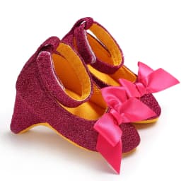 0-12M Baby Girls Diamond Bow Princess Dress Shoes Soft Sole Infant Pre-Walker Footwear