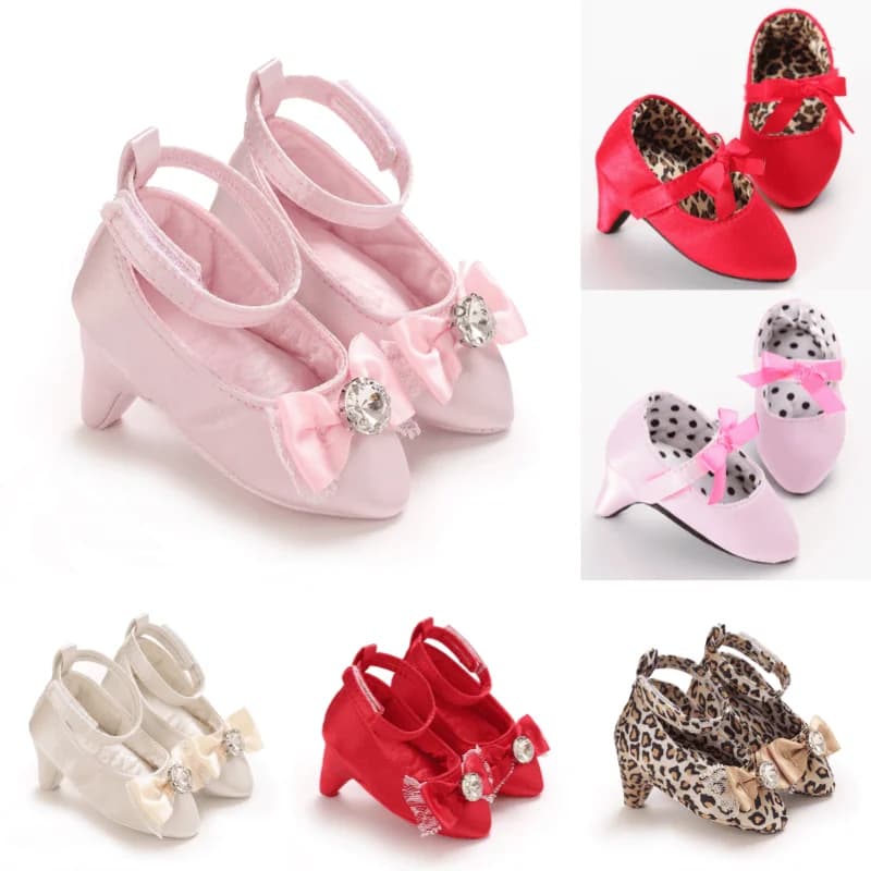 0-12M Baby Girls Diamond Bow Princess Dress Shoes Soft Sole Infant Pre-Walker Footwear