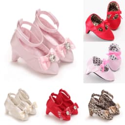 0-12M Baby Girls Diamond Bow Princess Dress Shoes Soft Sole Infant Pre-Walker Footwear