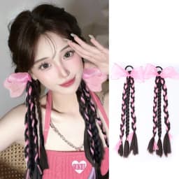 1PC Colorful Bow Wig Braids Hair Rings Ponytail Sweet Cool Twist Long Braids Hair Tie For Girls Women