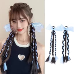 1PC Colorful Bow Wig Braids Hair Rings Ponytail Sweet Cool Twist Long Braids Hair Tie For Girls Women