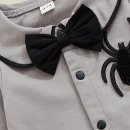 Baby Boy Halloween Romper Spider Embroidered Bow Tie Long Sleeve Lapel Neck Button-up Fall Jumpsuits Costume